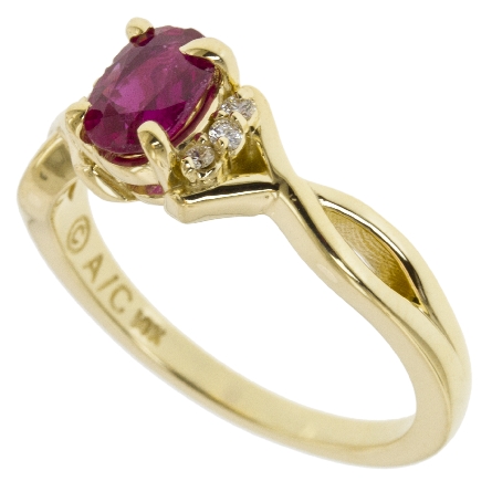 14K Yellow Gold Twist Split Shank Ring w/Ruby=.65ct and 6Diams=.06ctw SI H Size 6.75 #28561L