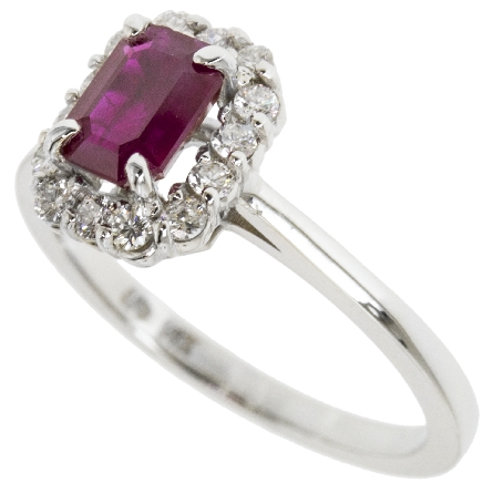 14K White Gold Rectangle Ring w/Emerald-Cut Ruby=1.07ct and 14Diams=.27ct SI H-I Size 6.75 #25962L