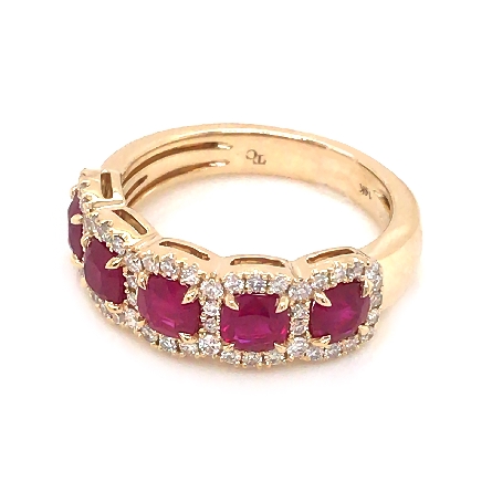 14K Yellow Gold 5 Halo Fashion Band w/Ruby=1.84ctw and Diams=.39ctw SI H-I Size 6.5 #R-7099-Q (L6210)