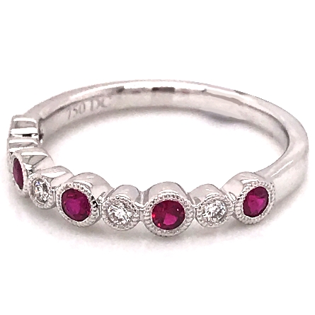 14K White Gold Milgrain Bezel Stackable Band w/Ruby=.29ctw and Diams=.07ctw Size 6.5 #RG24791