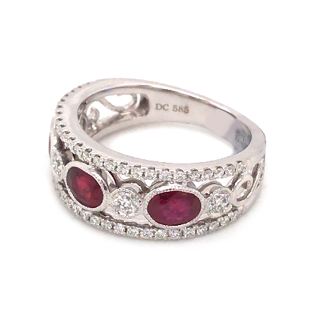18K White Gold Milgrain Round and Oval Bezels Band w/Ruby=1.49ctw and Diams=.50ctw VS G-H Size 6.5 #RG24727