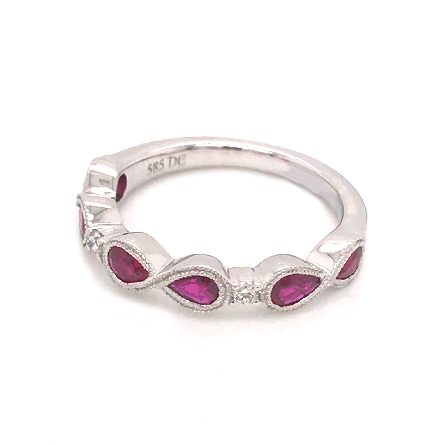 14K White Gold Milgrain Figure 8 Stackable Ring w/6Ruby=1.29ctw and 2Diams=.07ctw Size 6.5 #RG24792