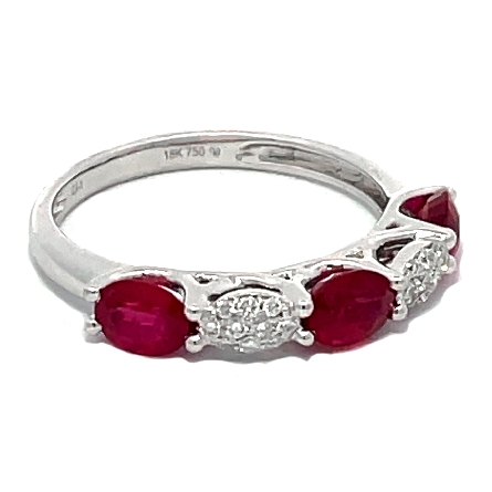 18K White Gold Alternating Band w/3Rubies=1.38ctw and 20Diams=.11ctw I1 G-H Size6.5 #EMLR02
