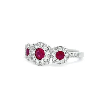 14K White Gold Milgrain Triple Round Halo Ring Size6 w/Rubies=.60ctw and Diams=.53ctw VS-SI G-H #PR2172DR