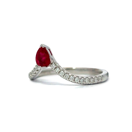18K White Gold Chevron Fashion Band w/1Ruby=.42ctw and Diams=.15ct SI H-I Size6.25 #RG26371 119149