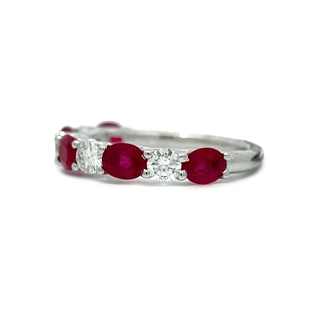 18K White Gold Alternating Oval Fashion Ring w/Rubies=1.87ctw and Diams=.50ctw SI H-I Size6.25 #RG20117 99525 