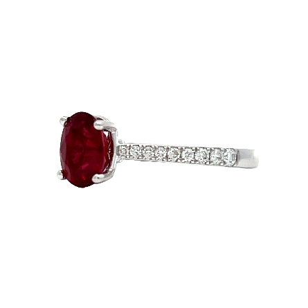 18K White Gold 4Prong Oval Fashion Ring w/1Ruby=1.41ct and Diams=.21ctw SI H-I Size6.5 #RG28481 129408
