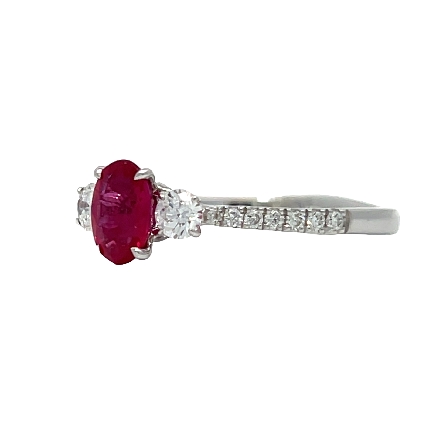 18K White Gold 4Prong Fashion Ring w/1Oval Ruby=.55ct and Diams=.26ctw SI H-I Size6.5 #RG25029 115136