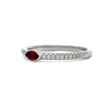 18K White Gold Solitaire East to West Bezel Fashion Band w/1Ruby=.15ct and Diams=.11ctw SI H-I Size6.25 #RD26669 120631