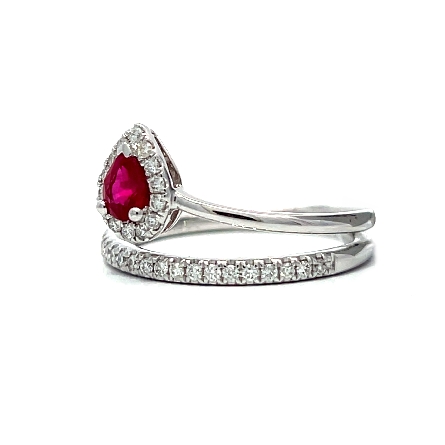 18K White Gold Pear Shaped Halo Wrap Ring w/1 Ruby=.43ct and Diams=.26ctw SI H-I Size 6.5 #RG28256 128301