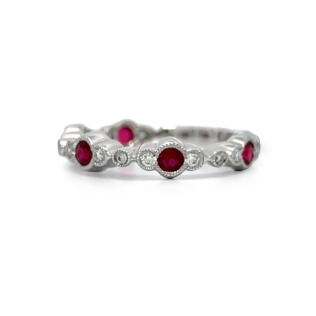 18K White Gold Milgrain Bezel Band w/Rubies=.45ctw and Diams=.17ctw SI H-I Size6.5 #RG24314 112212