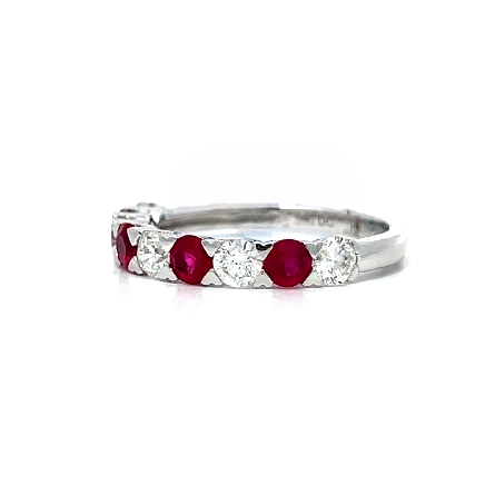 14K White Gold Alternating Heart Prong Fashion Ring w/Rubies=.69ctw and Diams=.67ctw SI H-I Size6.25 #RG28015 127108