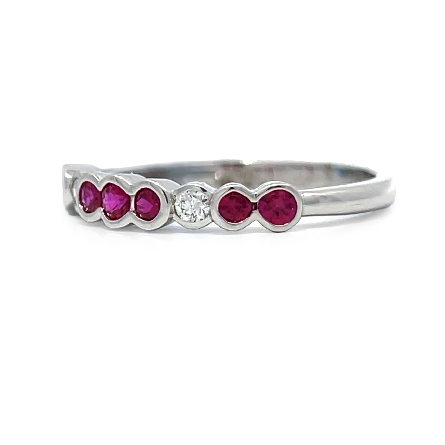 14K White Gold Cluster Bezel Ring w/Rubies=.31ctw and Diams=.07ctw SI H-I Size6.25 #RG26946 121656