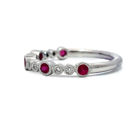 14K White Gold Milgrain Bezel Ring w/Rubies=.33ctw and Diams=.07ctw SI H-I Size6.25 #RG26090 117884