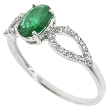 14K White Gold Oval Fashion Ring w/Emerald=.72ct and 34Diams=.14ctw SI H Size 6.5 #15602E