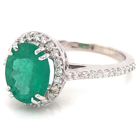 14K White Gold Oval Halo Fashion Ring w/Emerald=2.38ct and 46Diams=.49ctw SI H-I Size 7 #71435