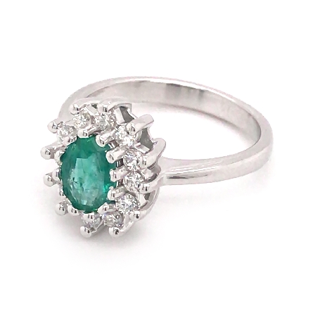14K White Gold Oval Halo Ring w/Emerald=.80ct and 12Diams=.33ctw SI H-I Size 6.5 #7017