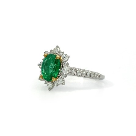 18K White and Yellow Gold Oval Halo Ring w/1 Emerald=1.20ct and 30Diams=.51ctw VS G-H Size6.5 #R31-146195