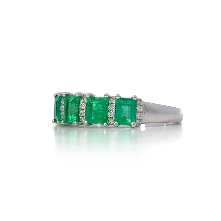 18K White Gold Alternating Prong Set Band w/5 Emeralds=1.36ctw and 24Diams=.12ctw VS G-H Size6.5 #R32-130645