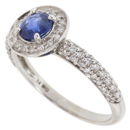 14K White Gold Round Halo Fashion Ring w/Sapphire=.65ct and Diams=.50ctw SI H #4R70TZ-DS