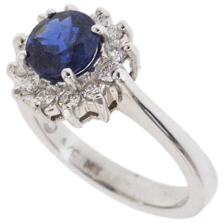 14K White Gold Fashion Ring w/Sapphire=1.32ct and 12Diams=.36ctw VS G Size 6.5 #18452L