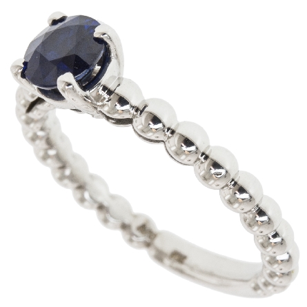 14K White Gold Beaded Shank Ring w/5.8mm Sapphire=.90ct Size 6.5 #26982L