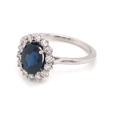 14K White Gold Oval Halo Ring w/8x6mm Sapphire=1.71ct and 14Diams=.41ctw SI H-I Size 7.5 #71606