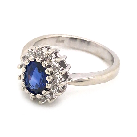 14K White Gold Oval Halo Ring w/Sapphire=.97ct and 14Diams=.27ctw SI H-I Size 5.75 #7777