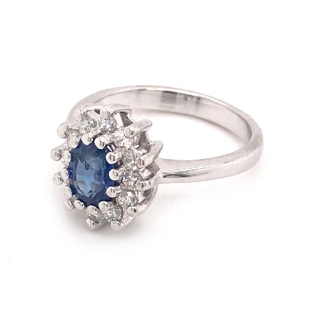 14K White Gold Oval Halo Ring w/Sapphire=1.07ct and 12Diams=.35ctw SI H-I Size 6.5 #7017