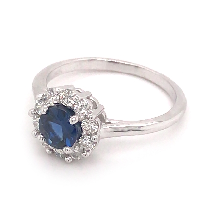 14K White Gold Sapphire Flower Halo Ring w/10Diams=.39ctw SI H-I Size 6.75 #71861