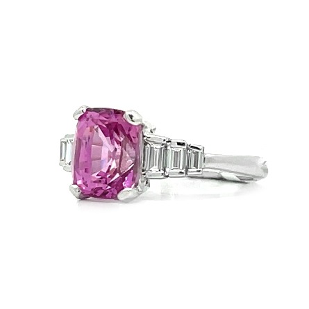 18K White Gold Ring w/1 Pink Sapphire=3.54ct and Diams=.51ctw VS2 G-H Size6.75 #2039