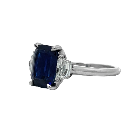 Platinum 3Stone Ring w/1 Unheated Cushion Sapphire=3.90ct and 2 Side Diamonds=.76ctw VS G-H Size6 #3039