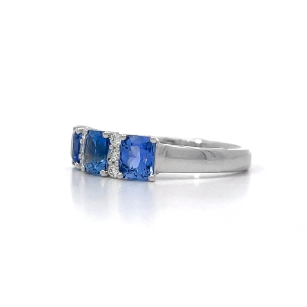18K White Gold 3Stone Alternating Band w/3Sapphires=1.73ctw and 6Diams=.11ctw VS G-H Size6.25 #R32-139316
