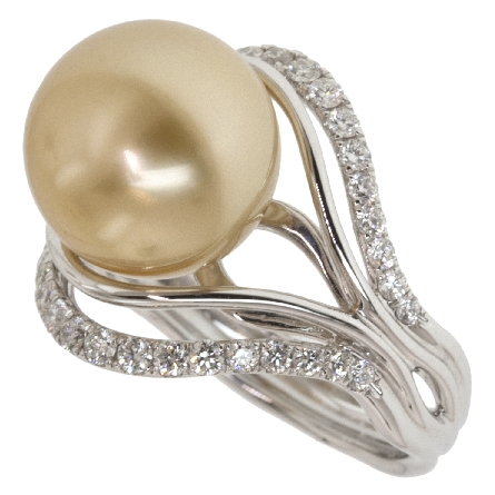 18K White Gold 11.75mm Golden South Sea Pearl Ring w/36Diams=.58ctw VS H #462548