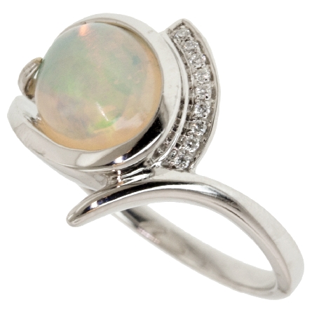 14K White Gold Fashion Ring w/Opal=2.3ct and 9Diams=.03ctw #R10568-OPL