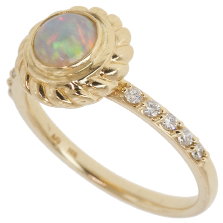 14K Yellow Gold Twist Halo Fashion Ring w/Opal=.37ct and 10Diams=.15ctw SI H-I Size 7.5 #23201L