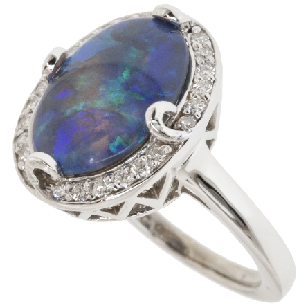 14K White Gold Oval Fashion Ring w/Black Opal=2.19ct and 24Diams=.24ctw SI H-I Size 7 #22575L