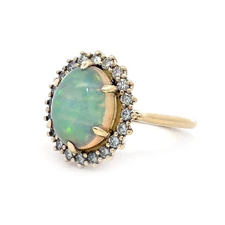 14K Yellow Gold Oval Halo Fashion Ring w/1 Opal=3.31ct and 20Diams=.52ctw SI H-I Size6.5 #72501