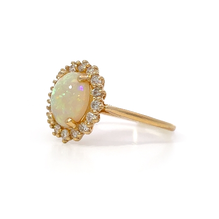 14K Yellow Gold Halo Ring w/Opal=1.29ct 16Diams=.42ctw SI H-I Size6.75 #72070