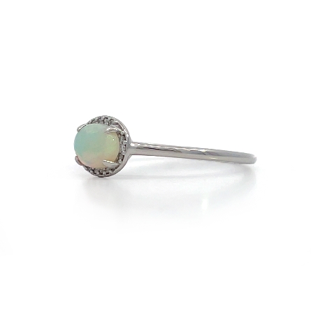 14K White Gold East to West Halo Ring w/1 Opal=.51ct and 14Diams=.04ctw SI H-I Size7.25 #71633