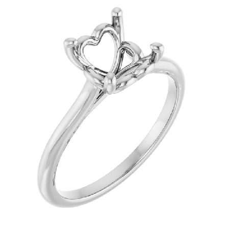 14K White Gold Solitaire 4Prong Hidden Heart Semi Mounting Size6.75 #123060:450:P