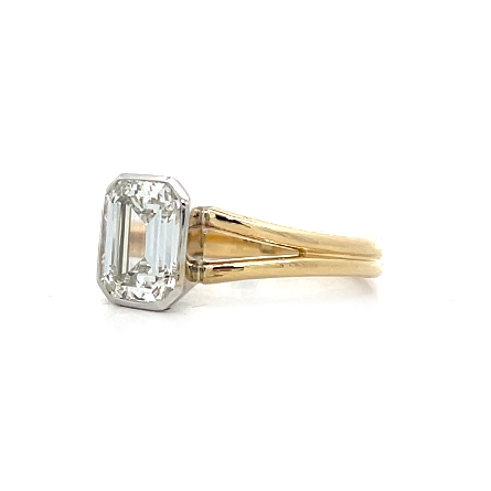 14K Yellow and White Gold Bezel Split Shank Semi Mounting for Emerald Cut Center Stone (not included) Size7 #122340