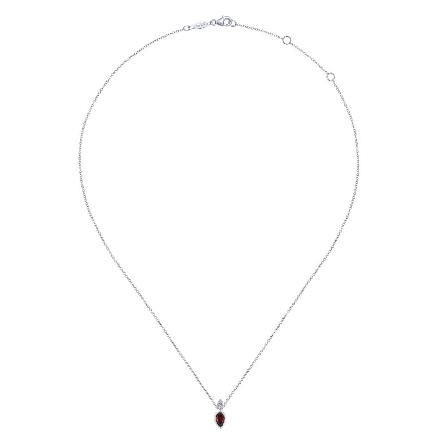 14K White Gold 16-18inch Adjustable Necklace w/Garnet=.45ct and Diams=.03ctw #NK5751W45GN (S883206)