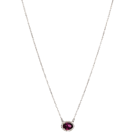 14K White Gold 16inch East-West Halo Necklace w/Rhodolite Garnet=1.28ct and Diams=.07ctw SI H-I #85902