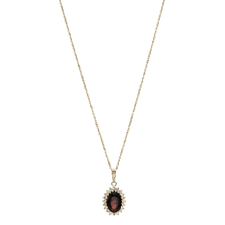 14K Yellow Gold Oval 14x10mm Halo Pendant w/Garnet=5.38ct and 20Diams=.60ctw SI H-I on 18inch Chain #1081-9