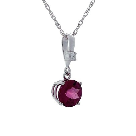 14K White Gold 18inch Solitaire Pendant Necklace w/1 Garnet=1.46ct and 1 Diamond=.04ct SI H-I #652181