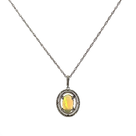 14K White Gold Oval Halo Pendant w/1 Opal=2.39ct and 57Diams=.28ctw SI H-I on 18inch Chain #86074