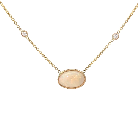14K Yellow Gold Adjustable 16-18inch By the Yard Necklace w/1 Opal=1.96ct and 10Diams=.65ctw SI H-I 