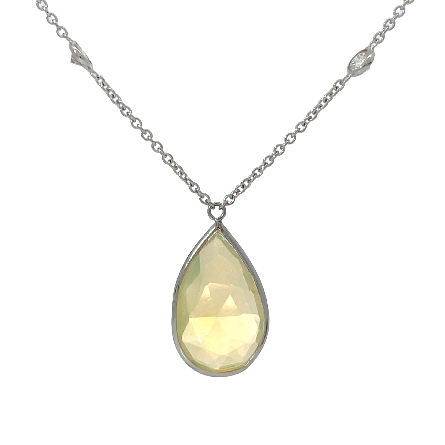 14K White Gold Adjustable 16-18inch By the Yard Necklace w/1 Pear Opal=2.64ct and 10Diams=1.11ctw SI H-I 