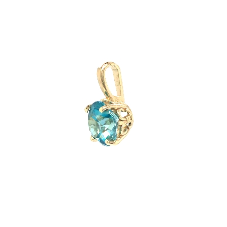 14K Yellow Gold Solitaire Pendant w/Blue Zircon=2.50ct on 18inch Chain #29046